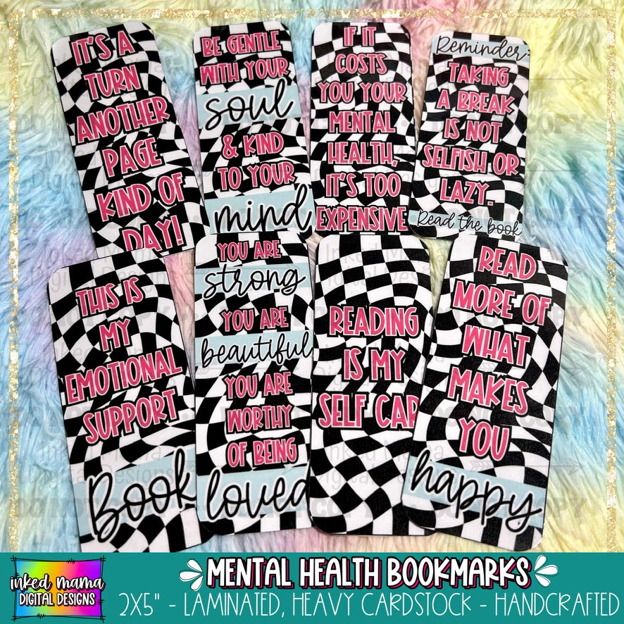 Mental Health Bookmarks | Checkered Board | Laminated Heavy Cardstock