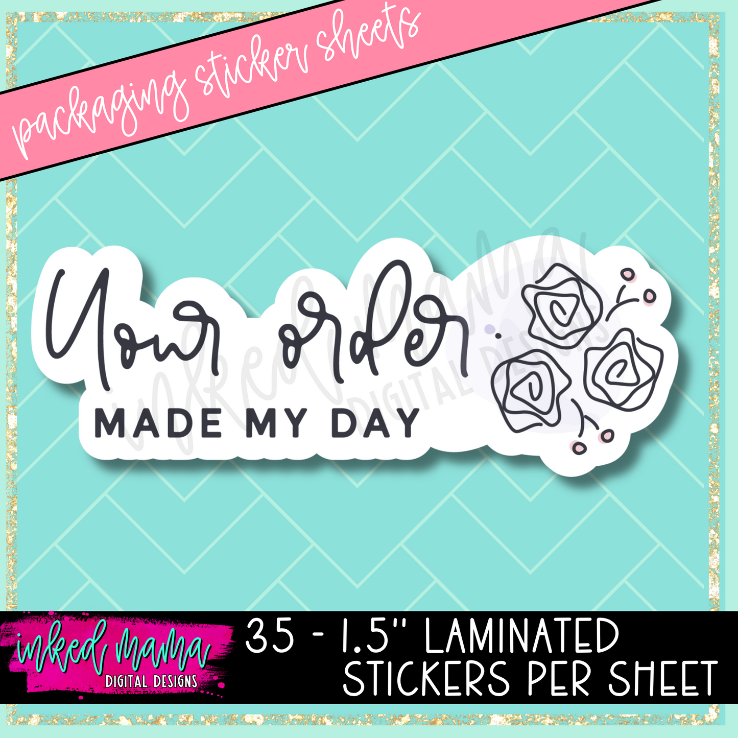 Black + White Florals | Small Business Packaging Vinyl Stickers