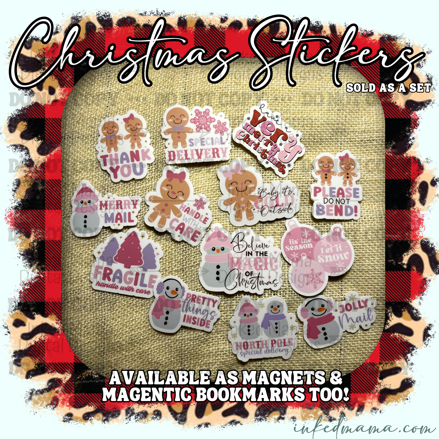 Christmas Pink Thank You Packaging & Fillers Stickers | Set of 25