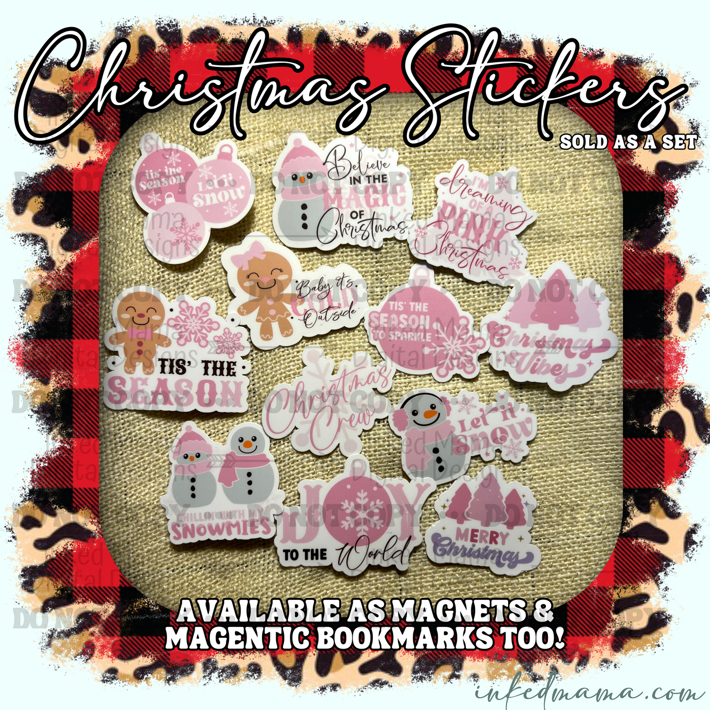 Christmas Cute Pink Packaging & Fillers Stickers | Set of 25