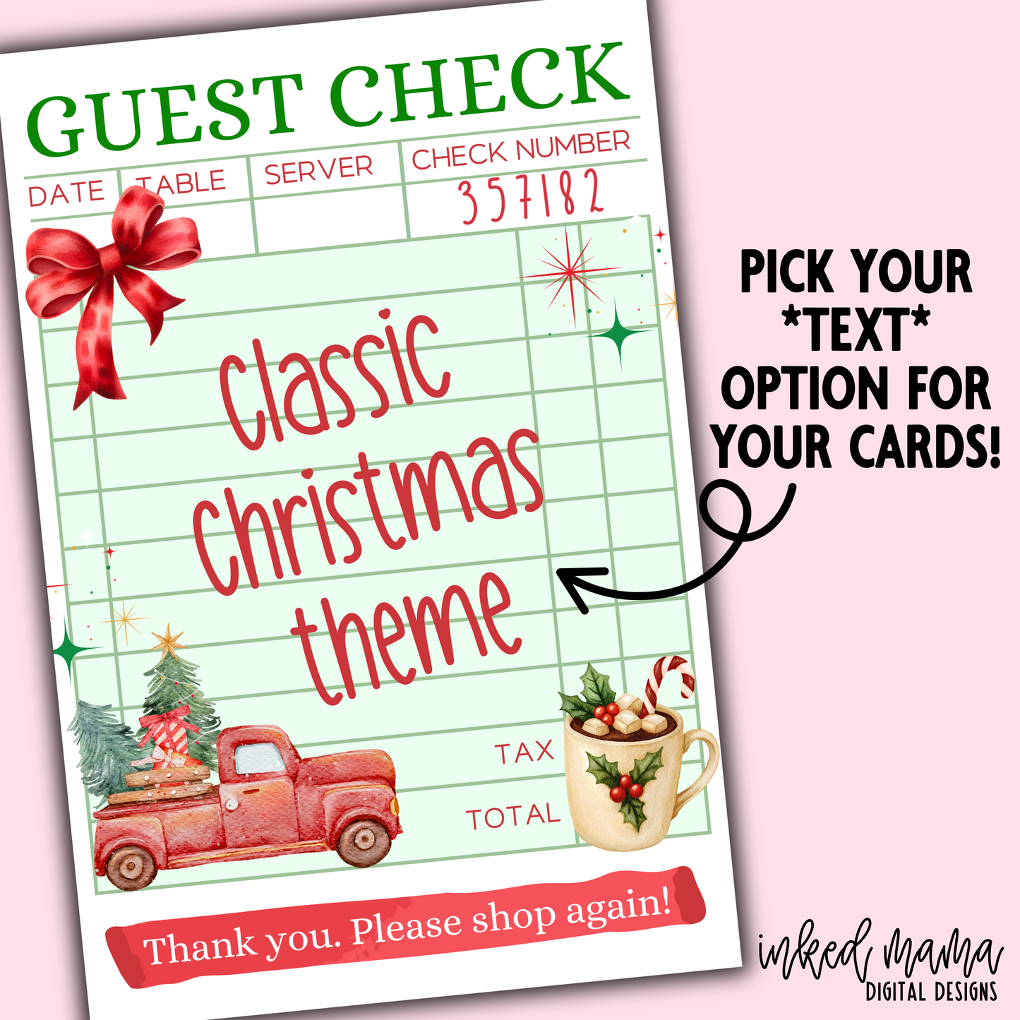 Holiday Guest Check Thank You Cards + Stickers
