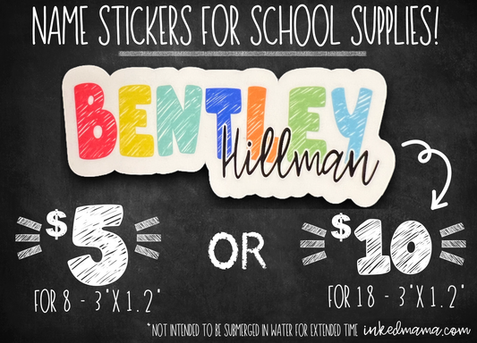 Chalk Lettering First and Last Name Stickers for School Supplies - 3"x1.2" in size