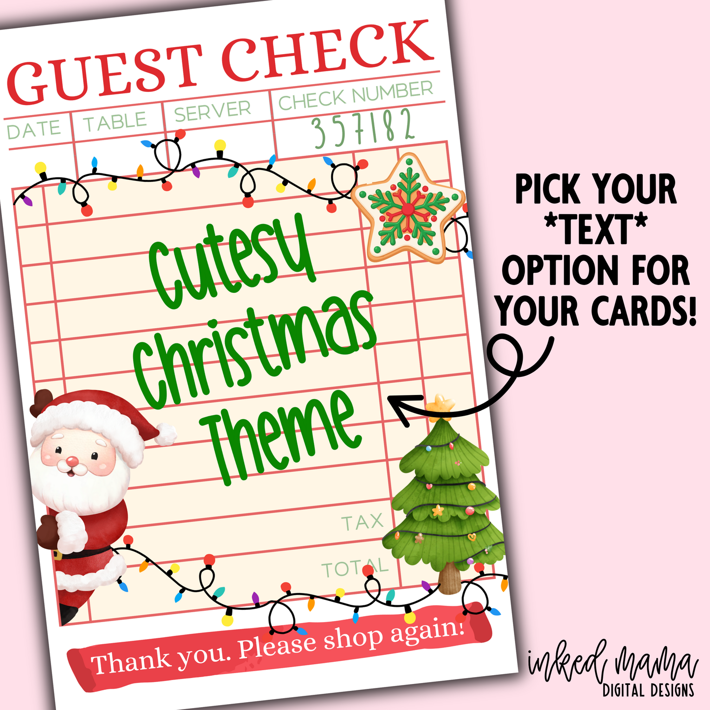 Holiday Guest Check Thank You Cards + Stickers