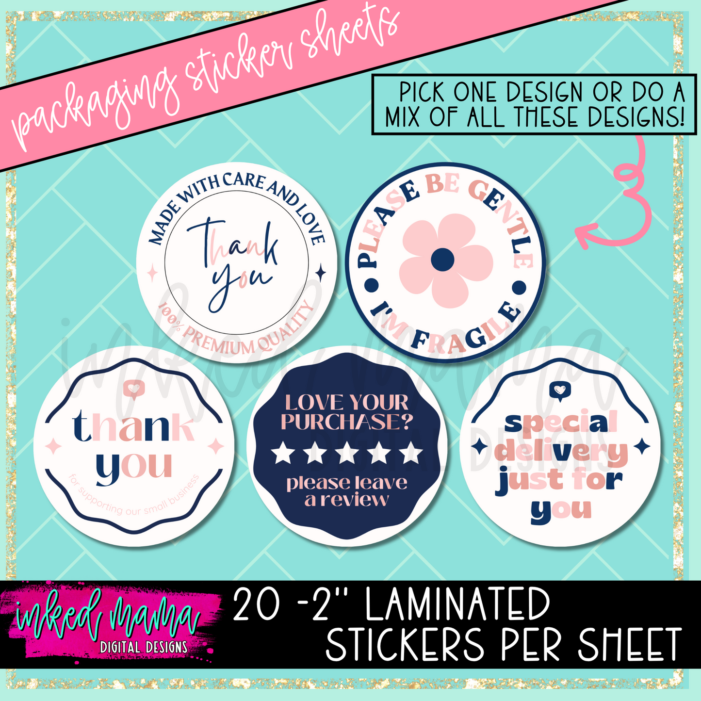 Navy + Pink Mix #2 | Small Business Packaging Vinyl Stickers