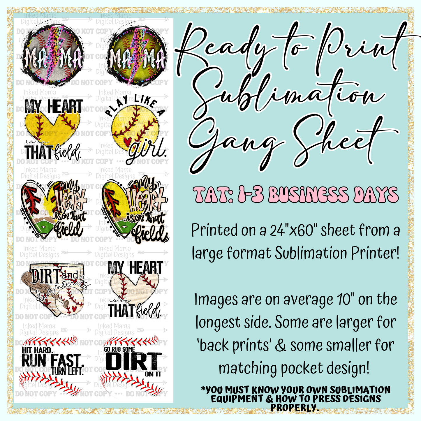Baseball & Softball Collection | Ready to Print Sublimation Gang Sheet