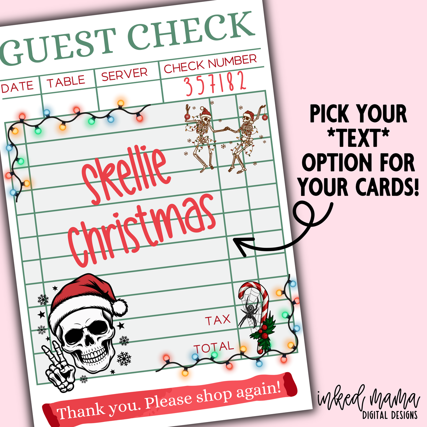 Holiday Guest Check Thank You Cards + Stickers