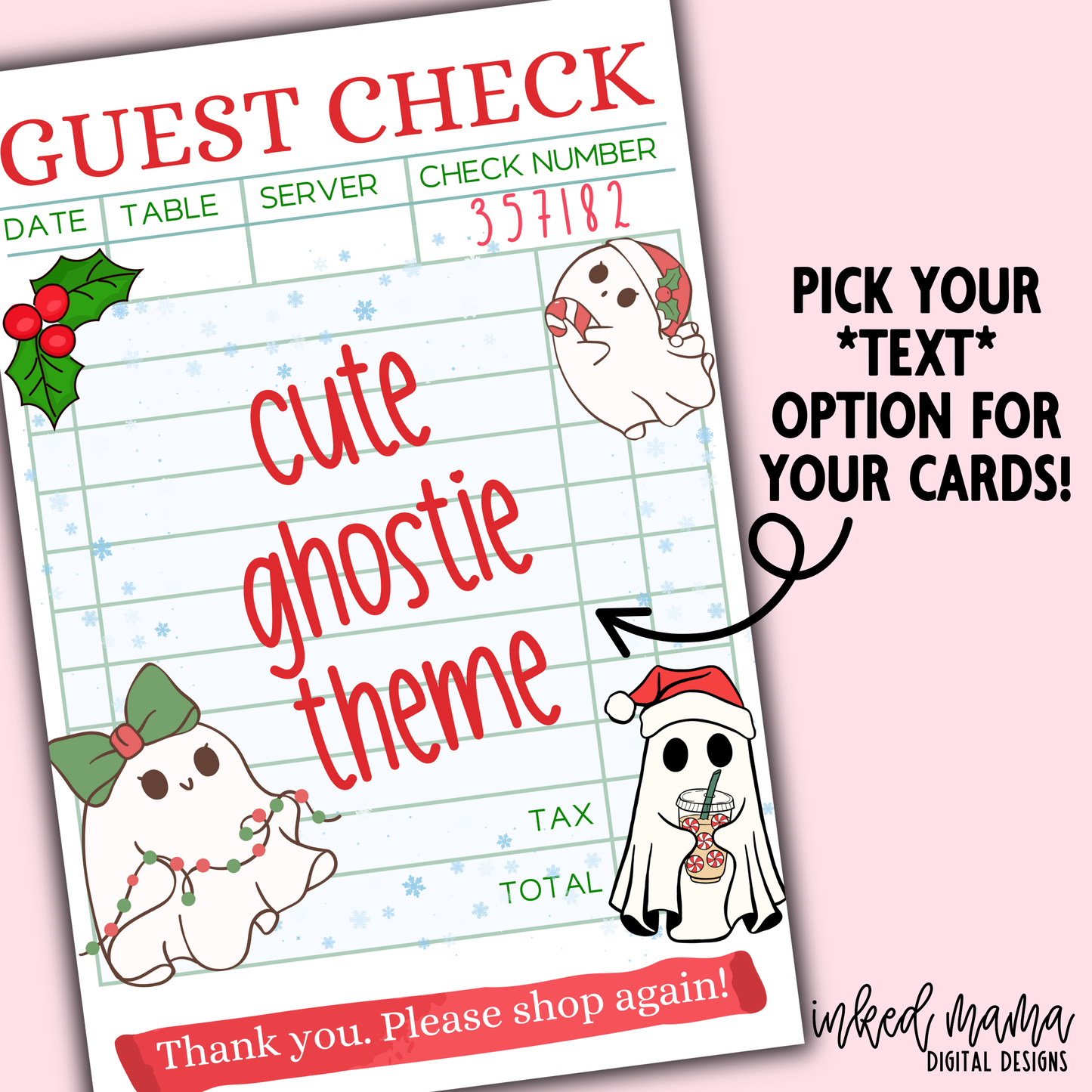 Holiday Guest Check Thank You Cards + Stickers
