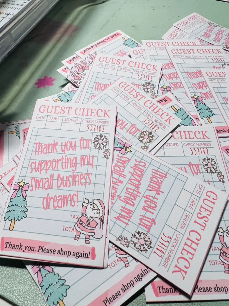 Holiday Guest Check Thank You Cards + Stickers