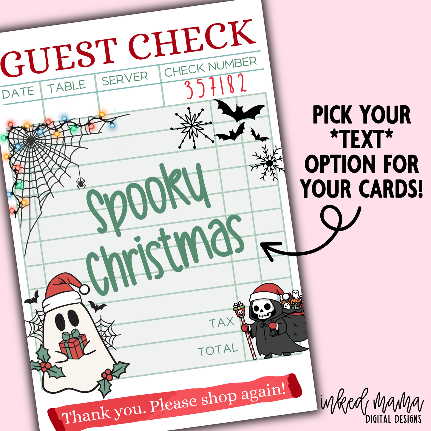 Holiday Guest Check Thank You Cards + Stickers