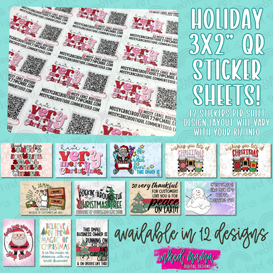 Holiday 3x2" QR Sticker Sheets | Small Business Branding