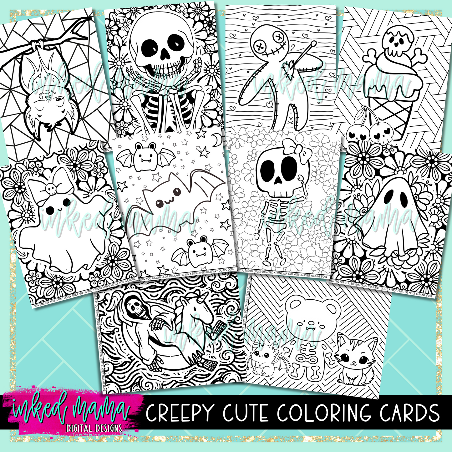 Creepy Cute Coloring Cards | Small Business Packaging Fillers