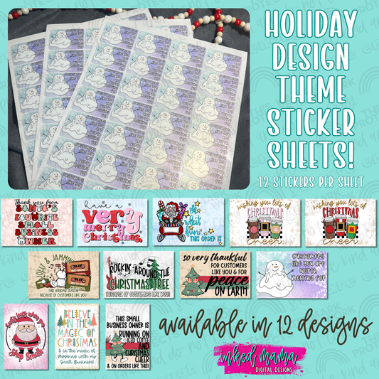 Holiday Design Theme Sticker Sheets | Small Business Branding