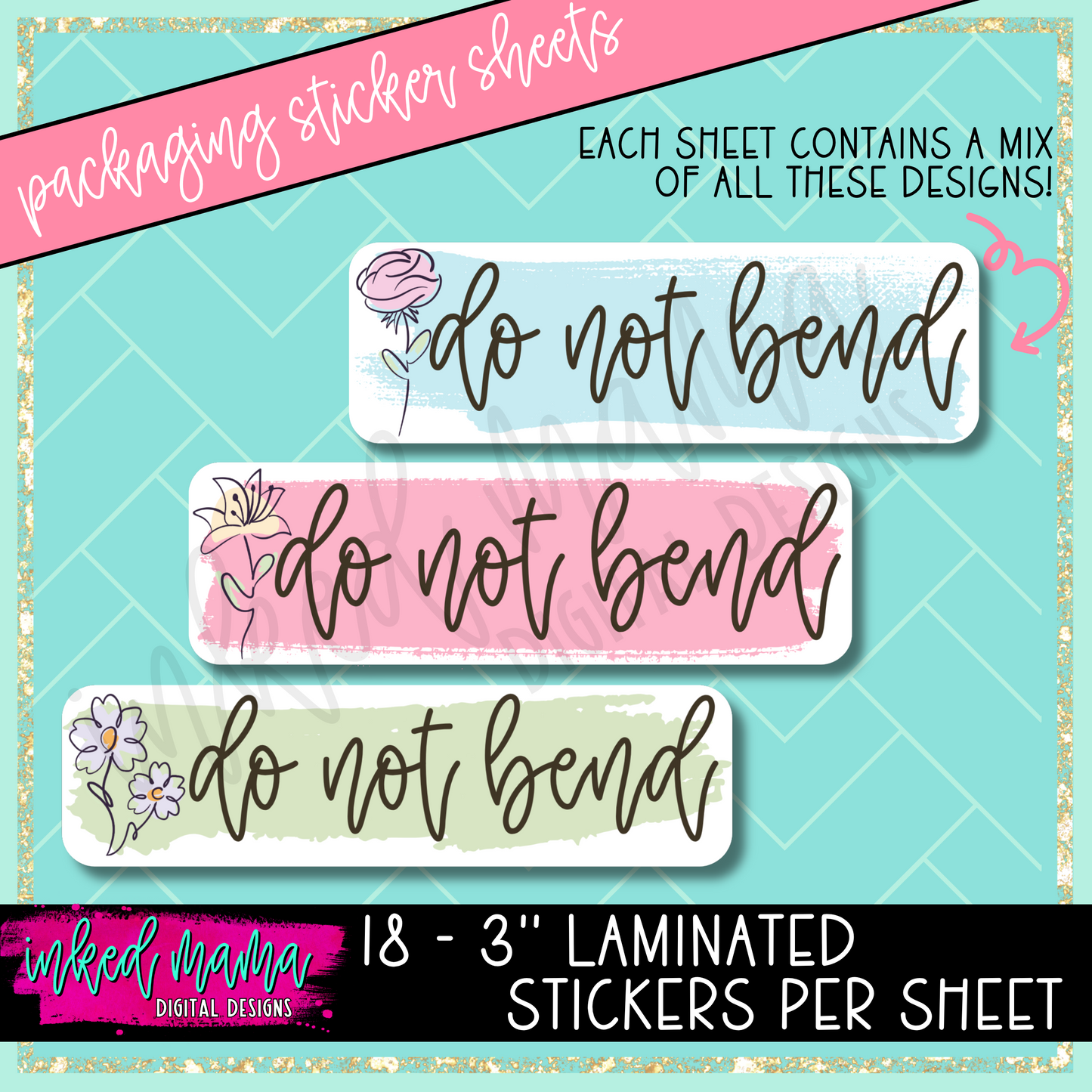 DO NOT BEND | Line Flowers | Small Business Packaging Vinyl Stickers