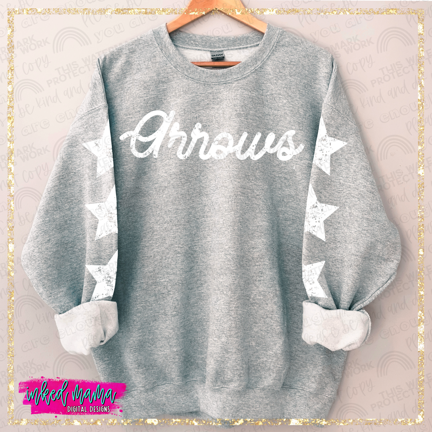 Distressed School Mascot Grey Crewneck Sweatshirt | Completed Apparel with DTF Print