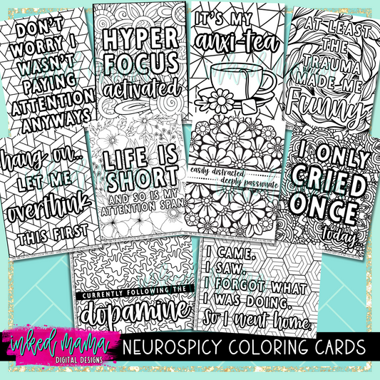 Neurospicy Coloring Cards | Small Business Packaging Fillers