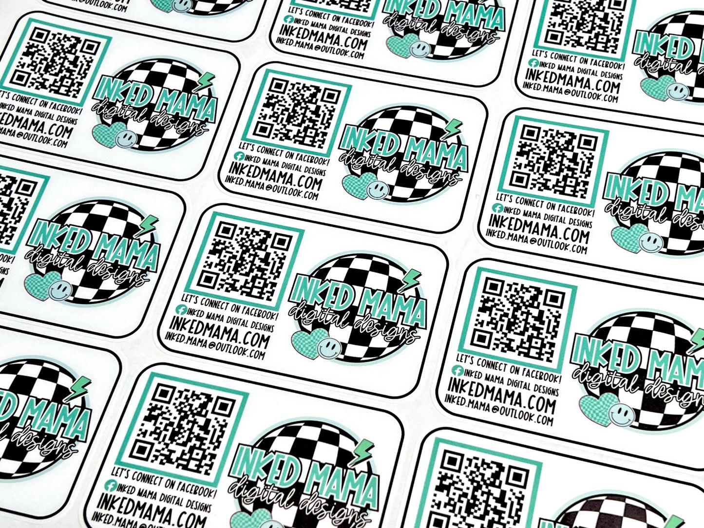 Checkered Board Logo Small Business Bundle | Full Color Printed Vinyl Stickers | Thank You Cards