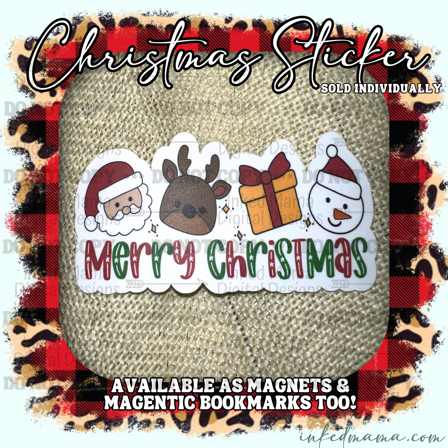 Merry Christmas - Cute Santa - Vinyl Sticker | Magnet | Magnetic Bookmark