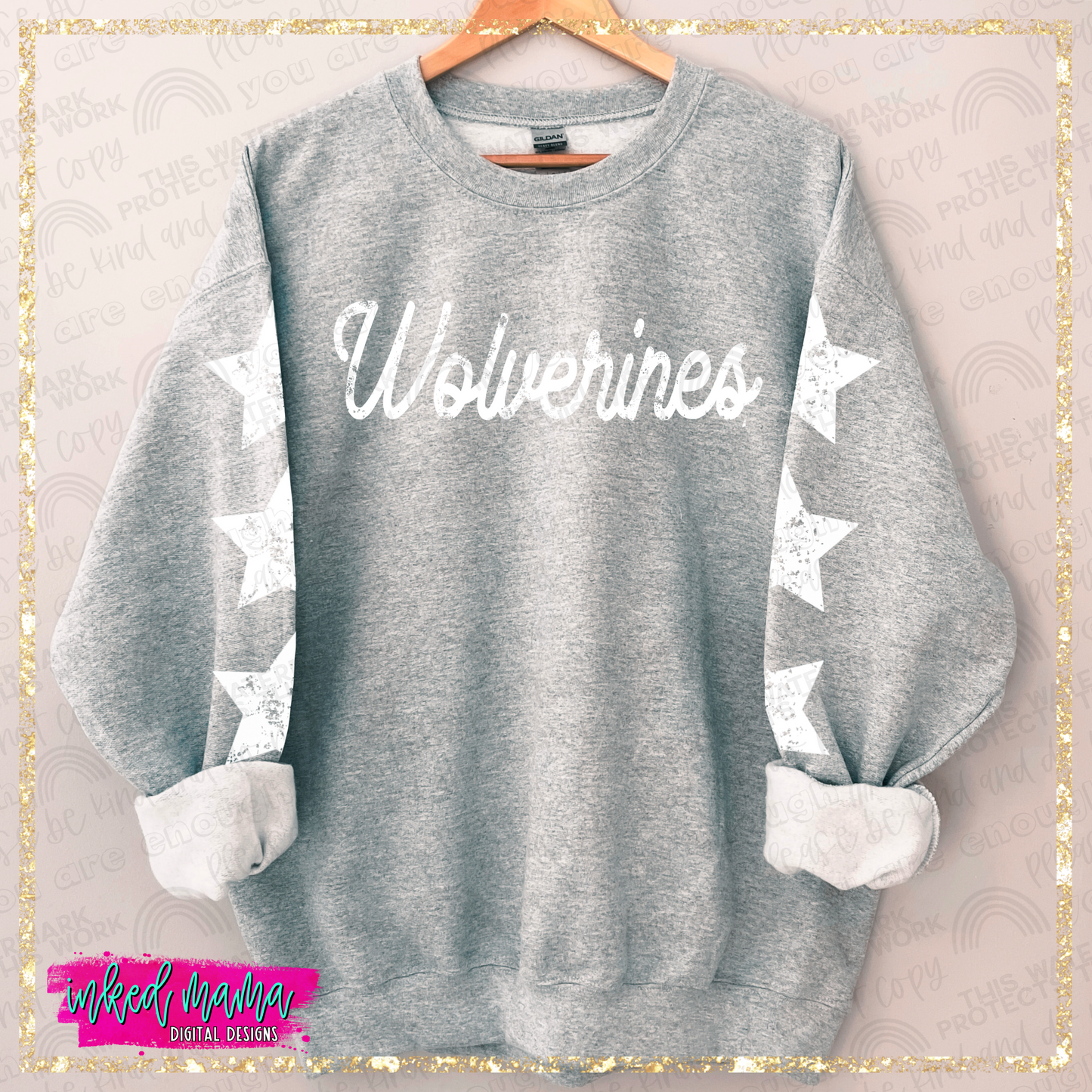 Distressed School Mascot Grey Crewneck Sweatshirt | Completed Apparel with DTF Print