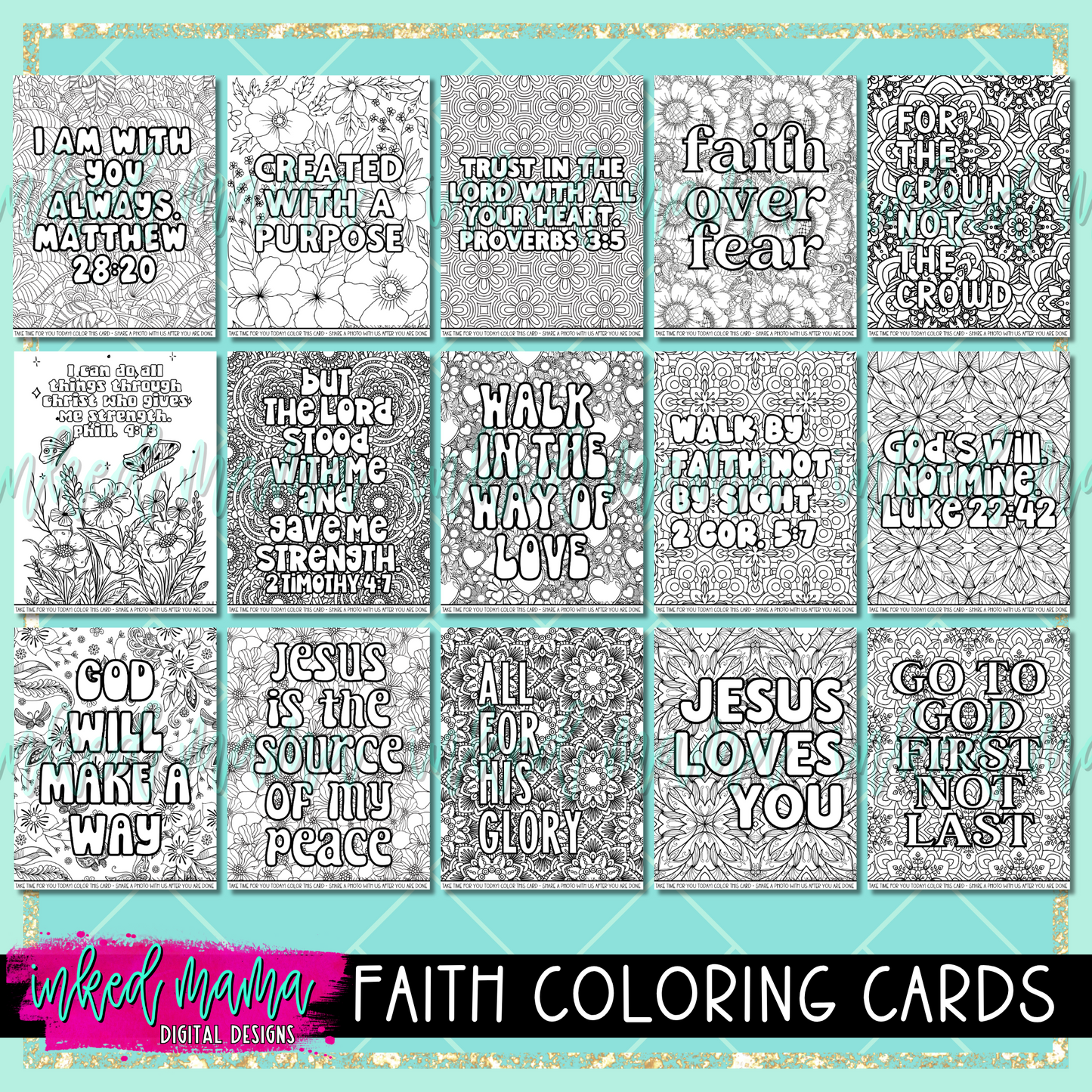 Faith Coloring Cards | Small Business Packaging Fillers