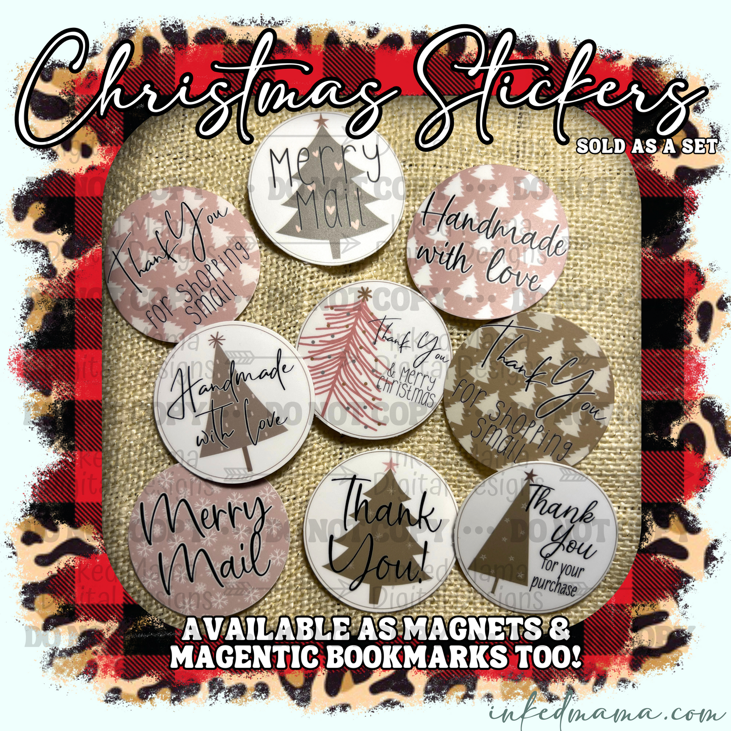 Christmas Vintage Pink Thank You Packaging & Fillers Stickers | Set of 25