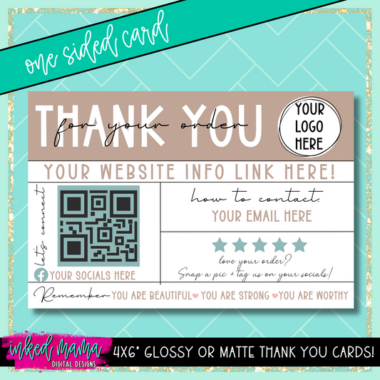 4x6" Remember you are Beautiful Thank You Cards | Small Business Packaging Fillers
