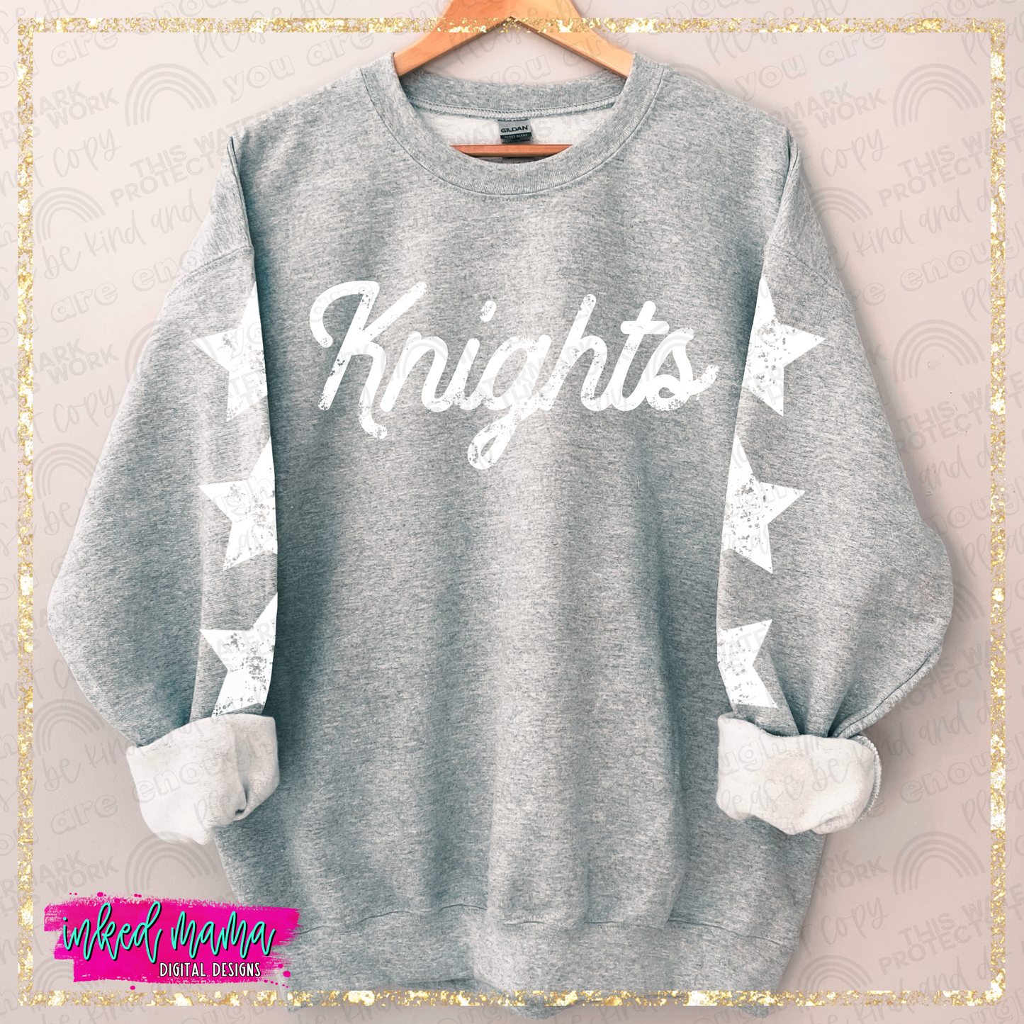 Distressed School Mascot Grey Crewneck Sweatshirt | Completed Apparel with DTF Print