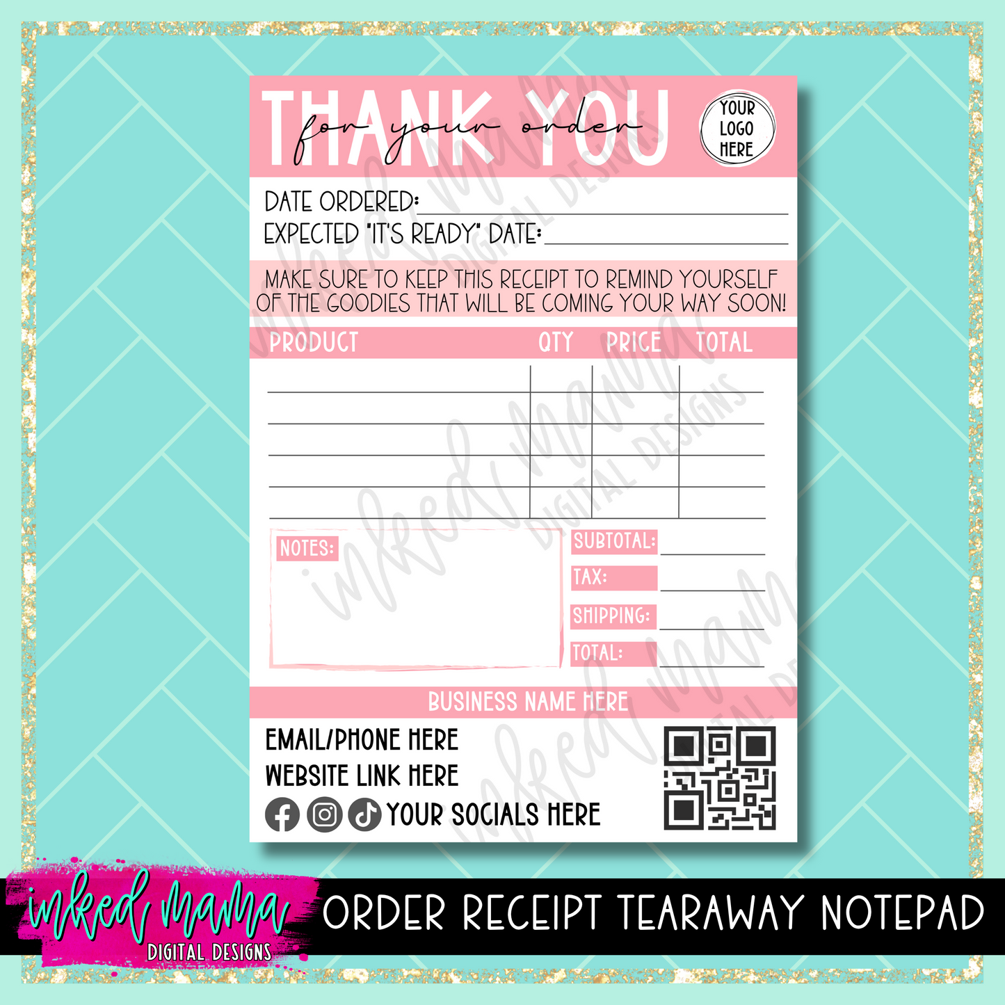 Thank you for your Order Receipt Tearaway Notepad