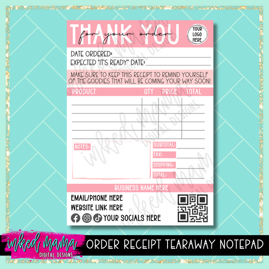 Thank you for your Order Receipt Tearaway Notepad