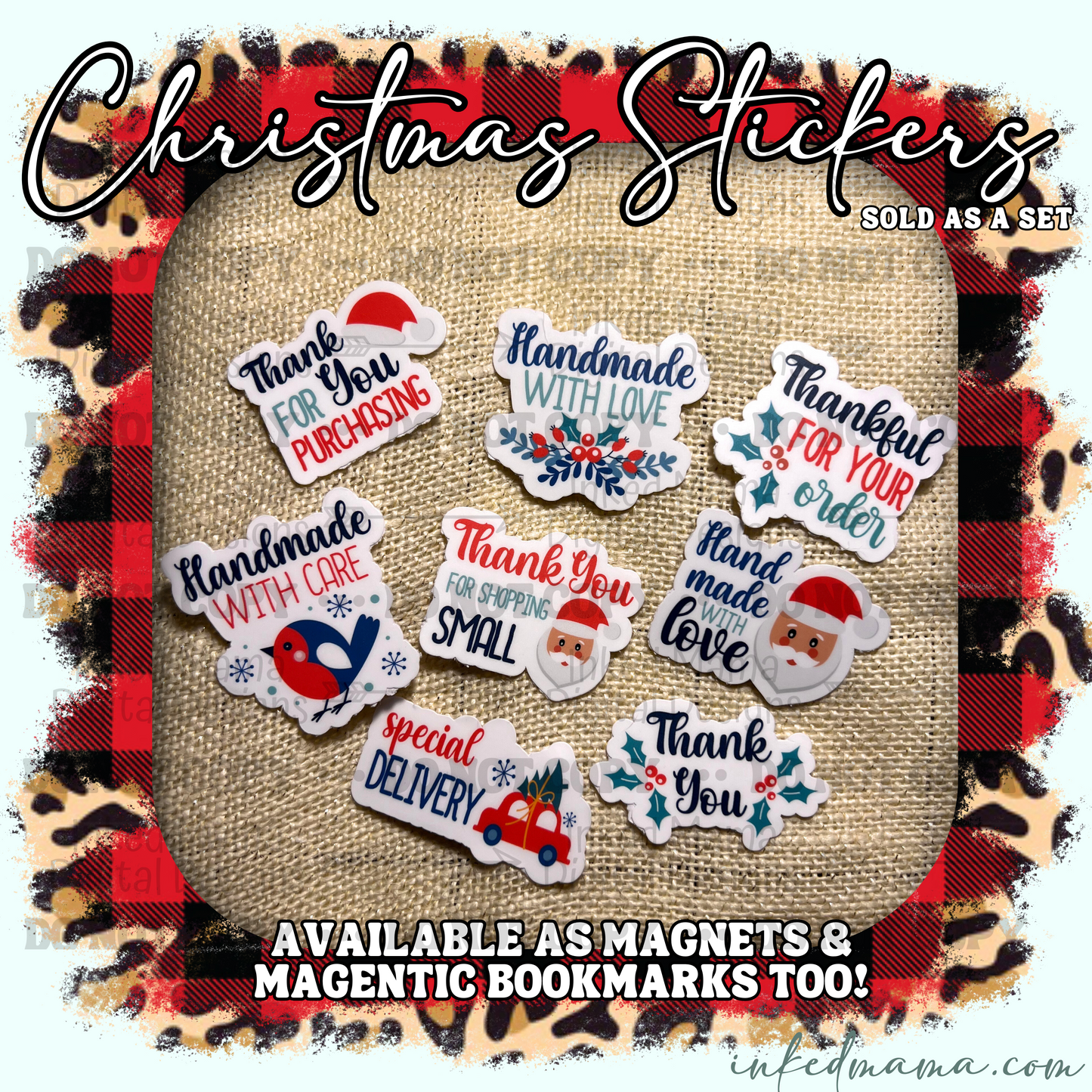 Christmas Red & Blue Small Business Thank You Packaging & Fillers Stickers | Set of 25