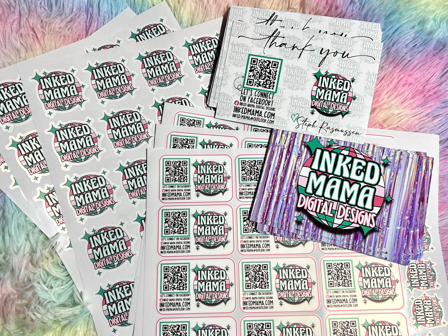 Disco Ball Logo Small Business Bundle | Full Color Printed Vinyl Stickers | Thank You Cards