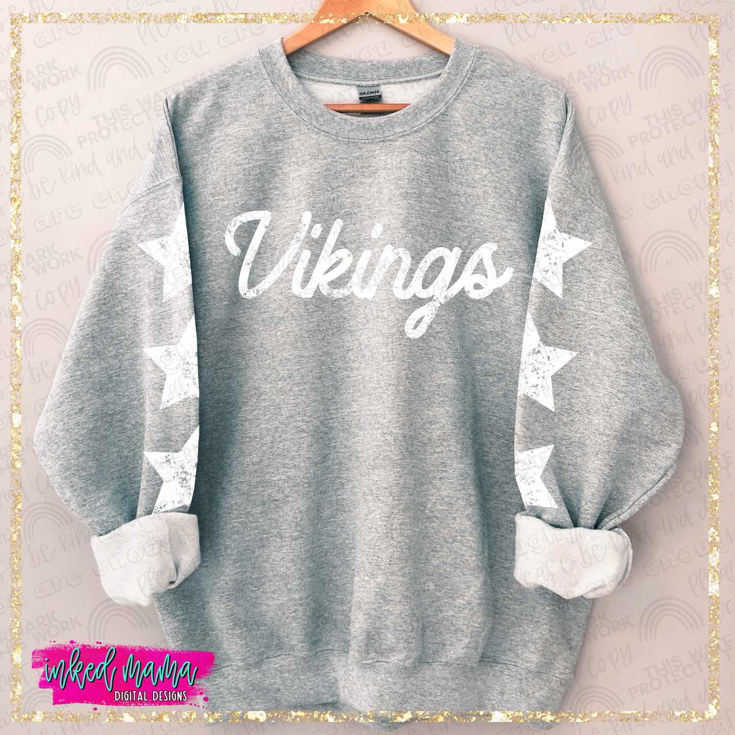 Distressed School Mascot Grey Crewneck Sweatshirt | Completed Apparel with DTF Print