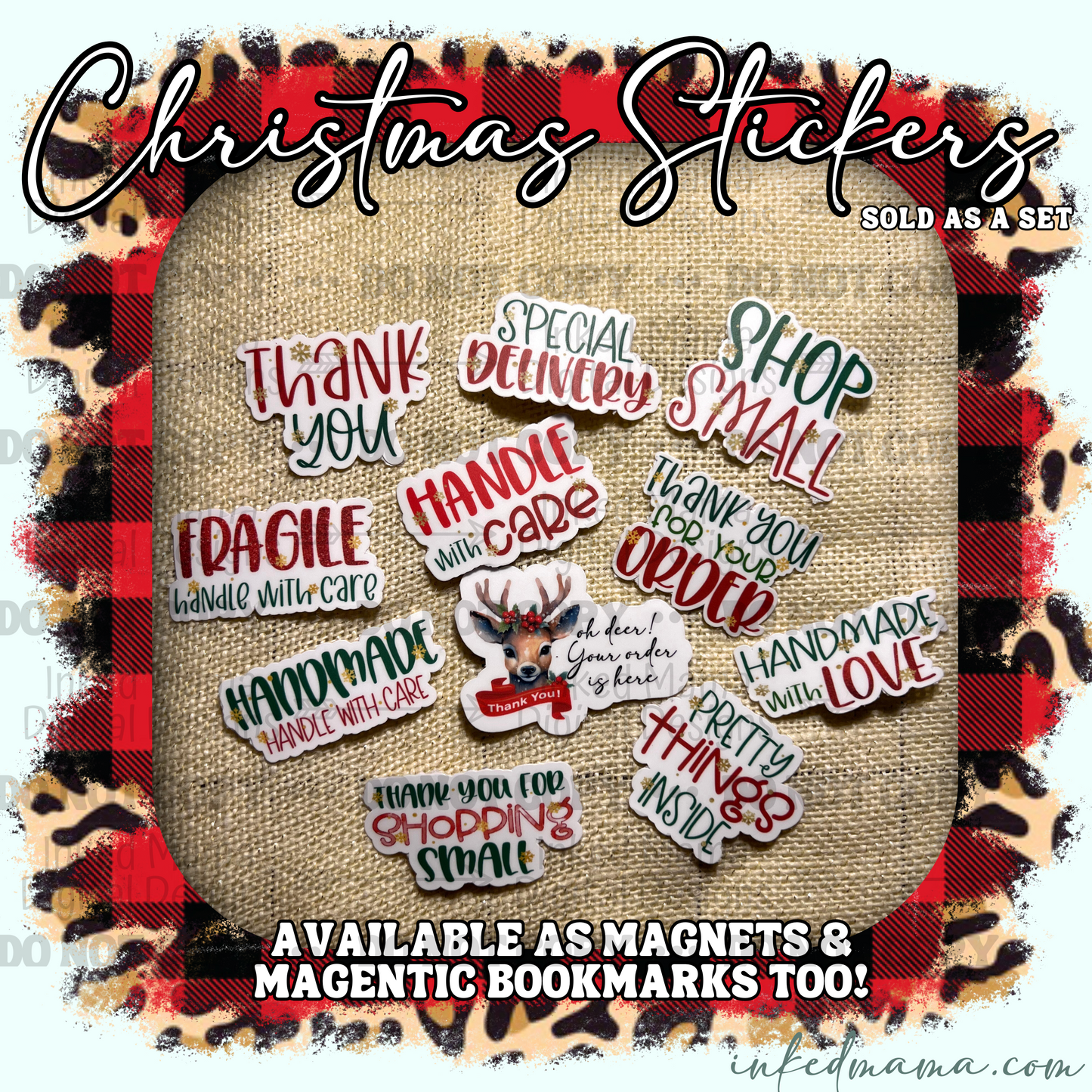 Christmas Reds & Greens Thank You Packaging & Fillers Stickers | Set of 25