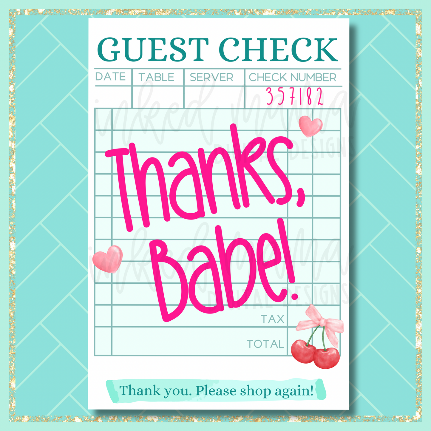 3.5x2” Guest Check Mini Thank You Cards | ONE SIDED | Small Business Packaging Fillers