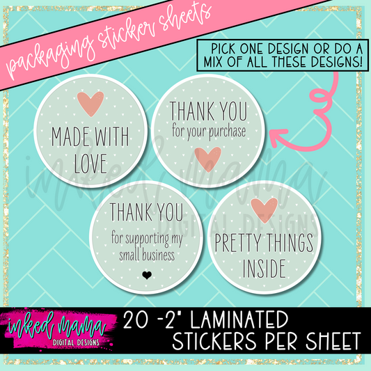 Light Green + Pink Heart | Small Business Packaging Vinyl Stickers
