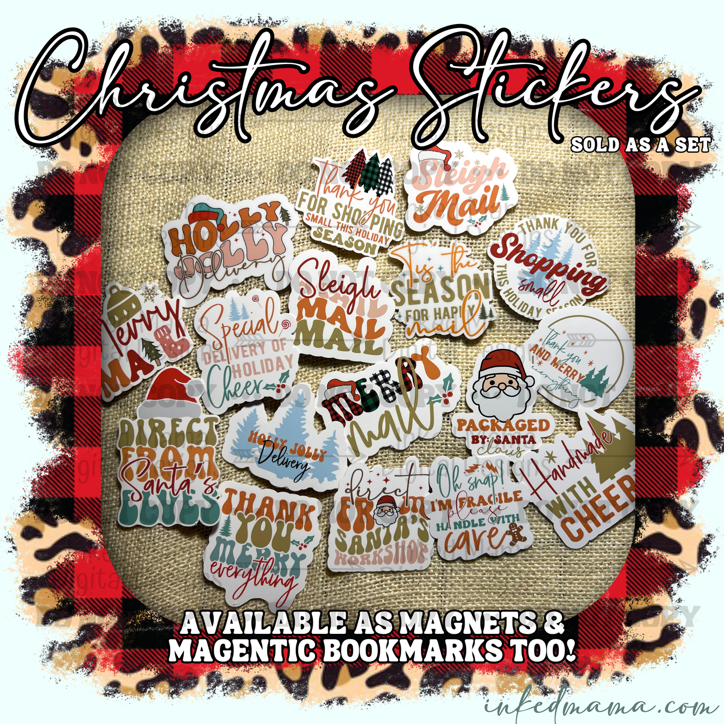 Christmas Retro Thank You Packaging & Fillers Stickers | Set of 25