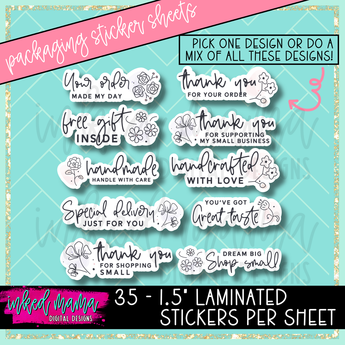 Black + White Florals | Small Business Packaging Vinyl Stickers