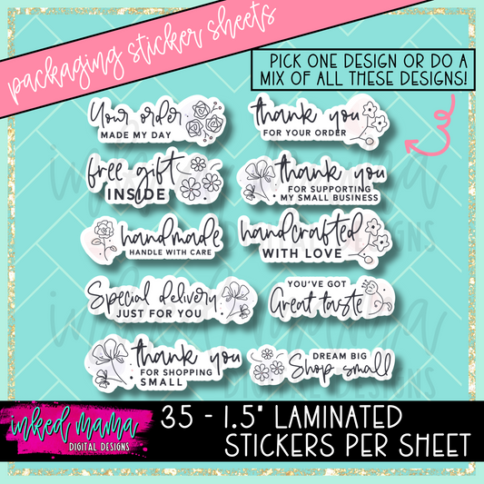 Black + White Florals | Small Business Packaging Vinyl Stickers