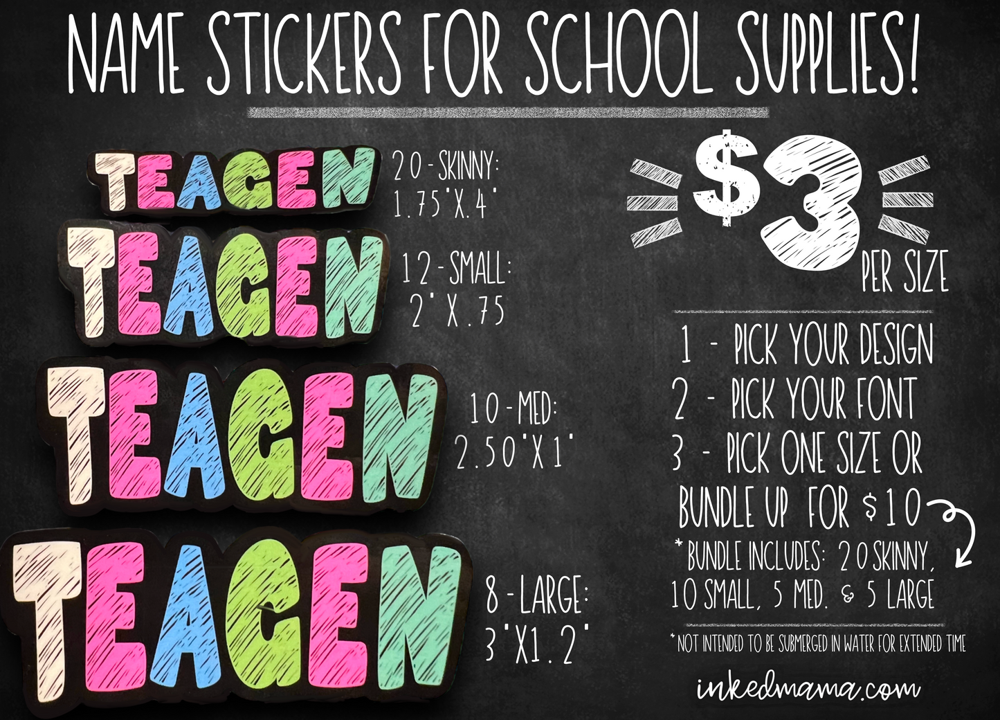 Chalk Lettering First Name Stickers for School Supplies