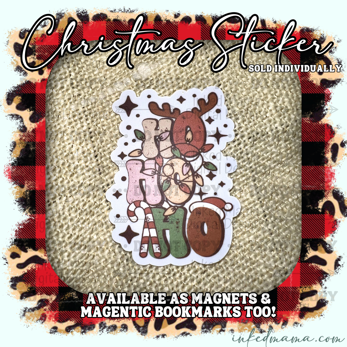 HO HO HO - retro | Vinyl Sticker | Magnet | Magnetic Bookmark