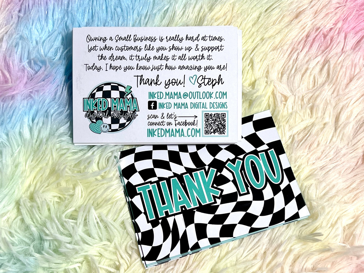 Checkered Board Logo Small Business Bundle | Full Color Printed Vinyl Stickers | Thank You Cards