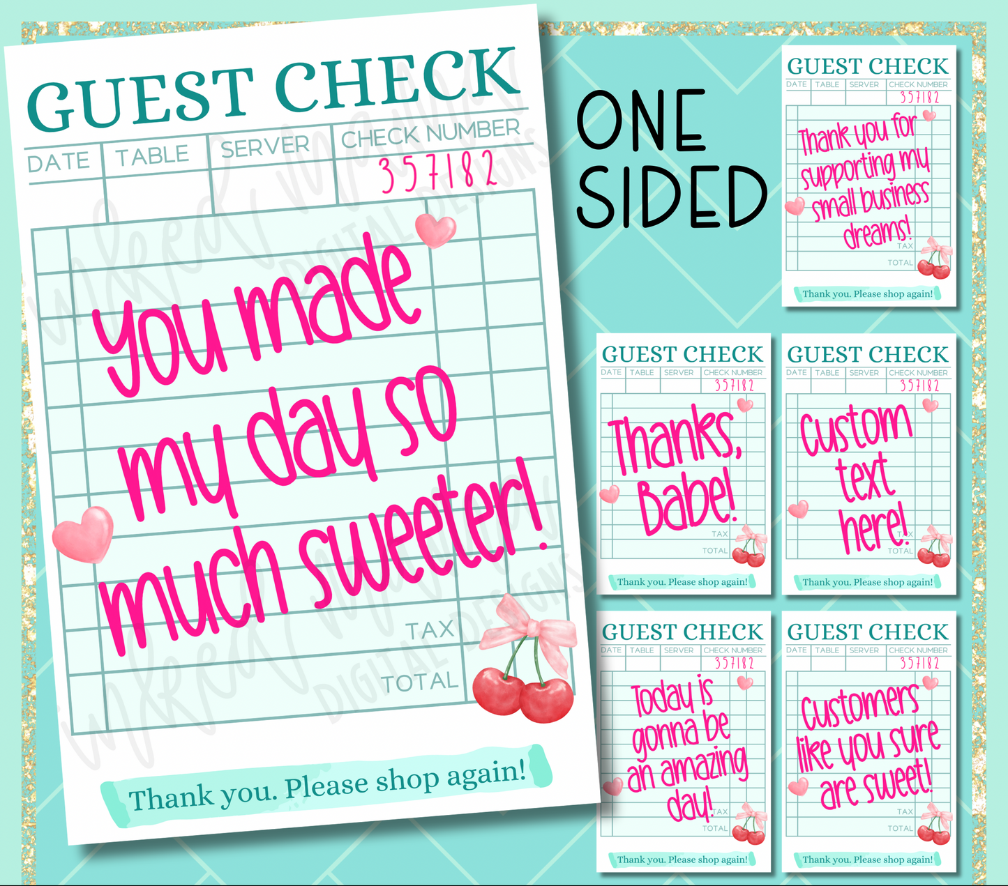 4x6" Guest Check Thank You Cards | ONE SIDED | Small Business Packaging Fillers