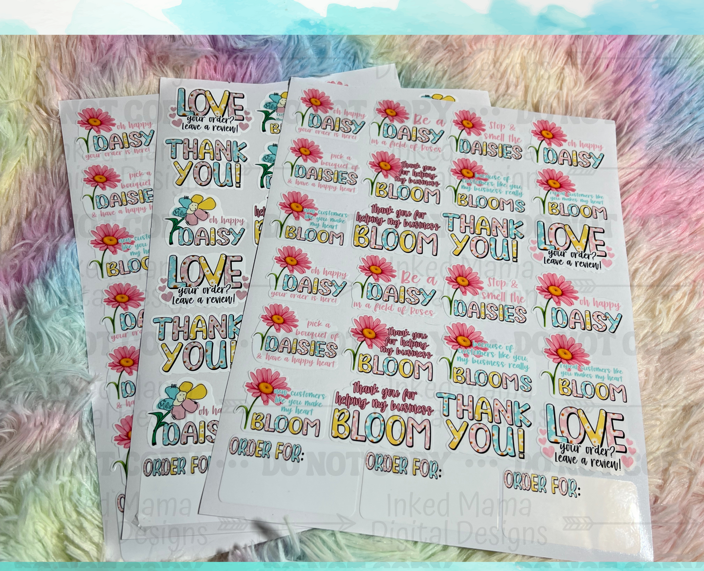 Daisy Thank You Small Business Packaging Vinyl Stickers | Mix of all Designs