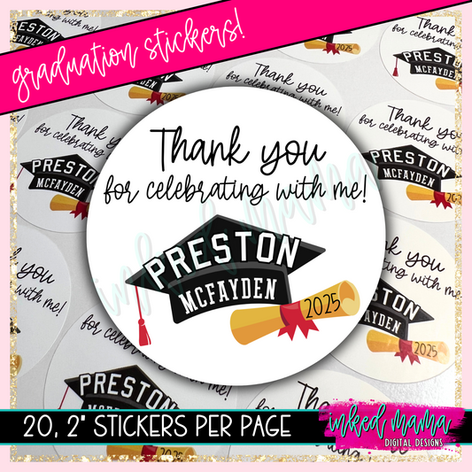 Personalized Graduation Cap Circle Stickers