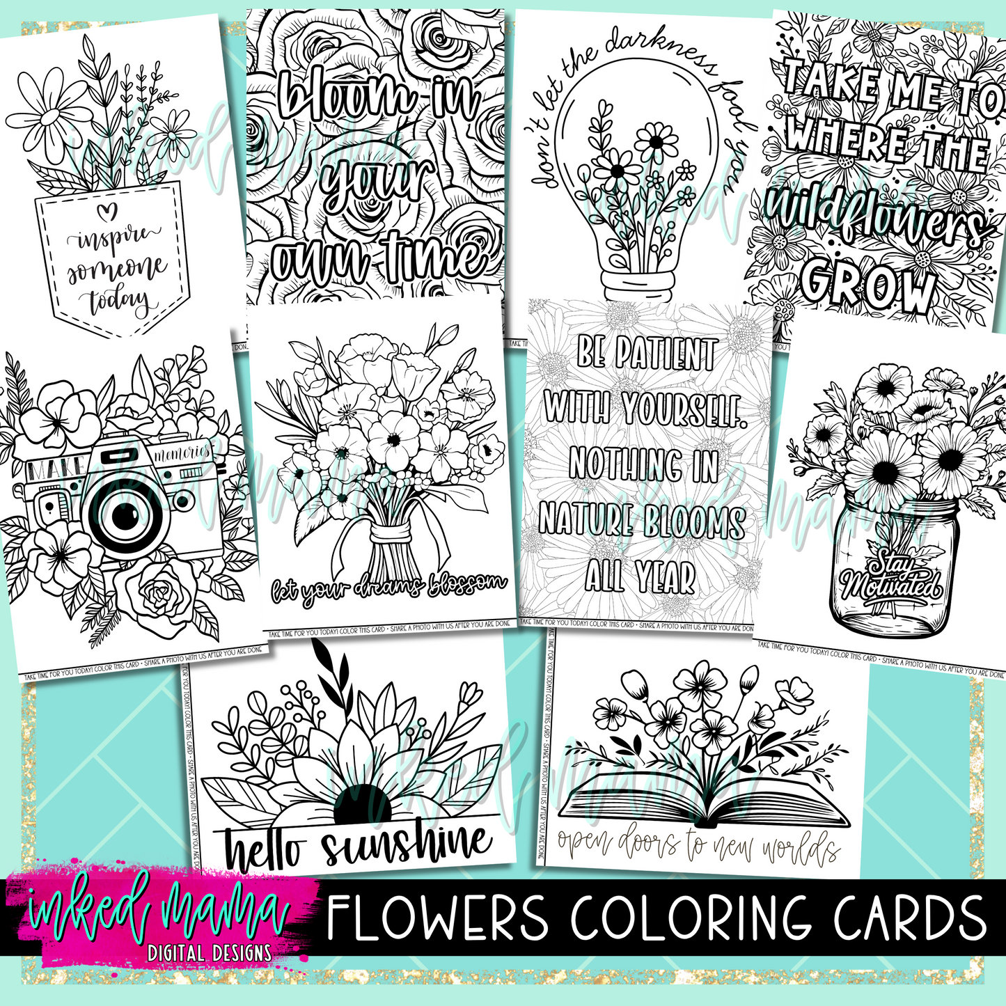 Flowers Coloring Cards | Small Business Packaging Fillers