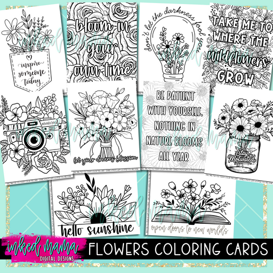 Self Love + Flowers Coloring Cards | Small Business Packaging Fillers