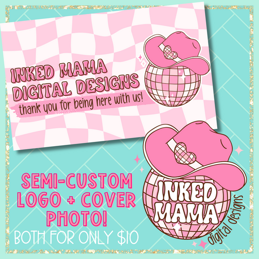 Pink Disco Cowgirl Cover + Matching Logo | Small Business Digital Branding