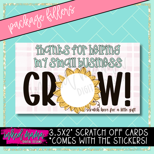Thank you for helping my Small Business Grow | Sunflower Scratch Off Thank You Cards | Small Business Print Branding Products