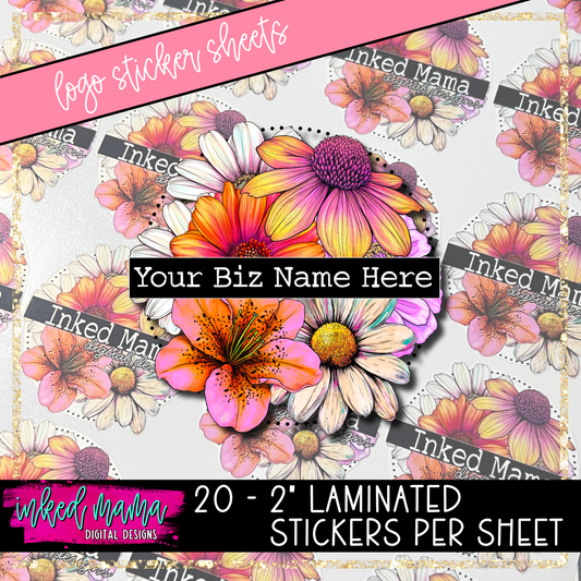Bright Watercolor Semi-Custom Logo Flowers | Small Business Packaging Vinyl Stickers
