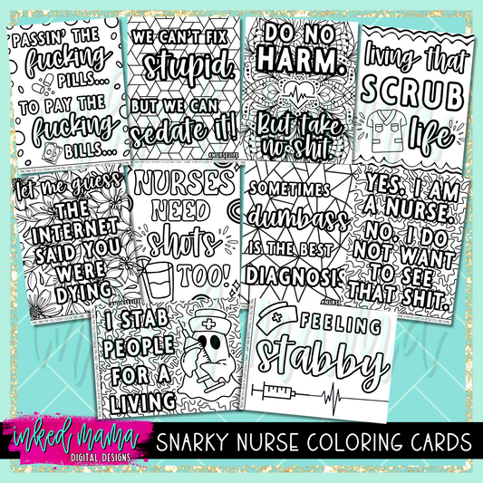 Snarky Nurse Coloring Cards | Small Business Packaging Fillers