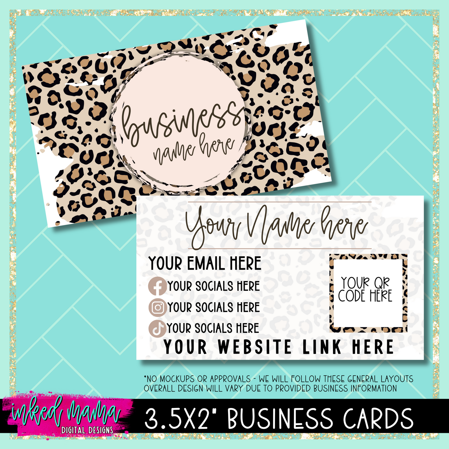 3.5x2" Leopard Print Business Cards | DOUBLE SIDED | Small Business Branding Products